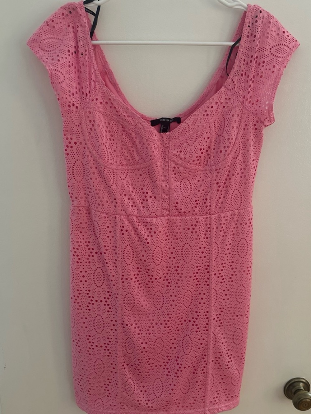 Pink Eyelet Cap-Sleeve Dress